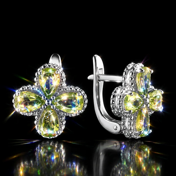 Серьги из серебра с хризолитами