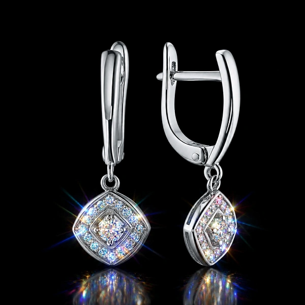 Серьги из серебра с ограненными синтетическими алмазами